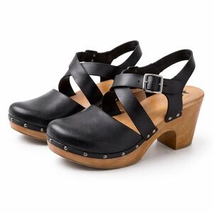Korks Abloom Platform Studded Clogs Wedge Sandals Black Womans Size US 8 M